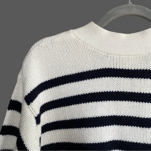 SEZANE BLOGGER Classic Navy Ecru Striped Wilson Cardigan Preppy Knit Sweater XXS - Picture 14 of 17